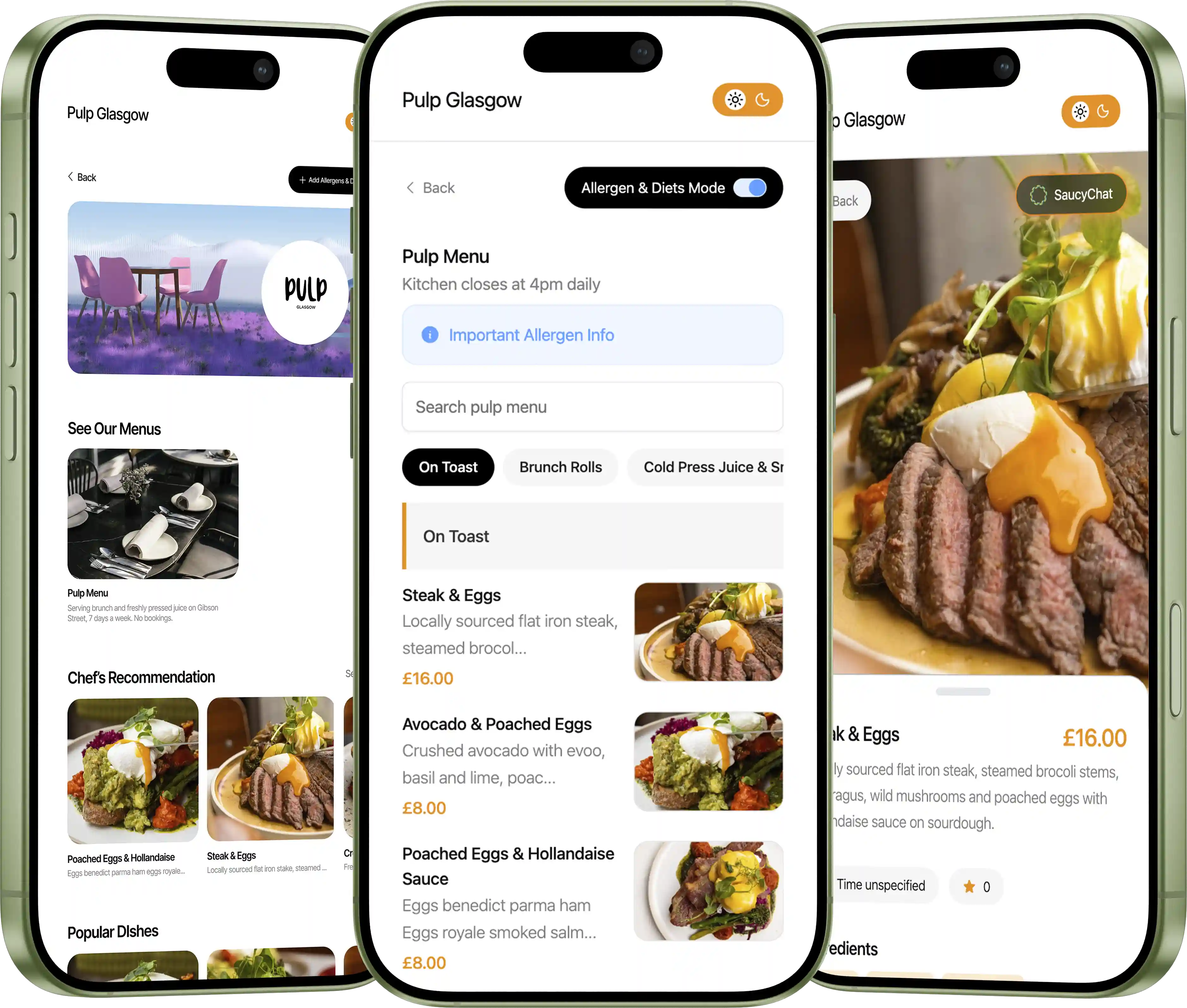 Saucy Menu App Interface